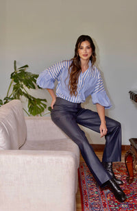 Pantalón Palazzo Ecocuero Azul Navy