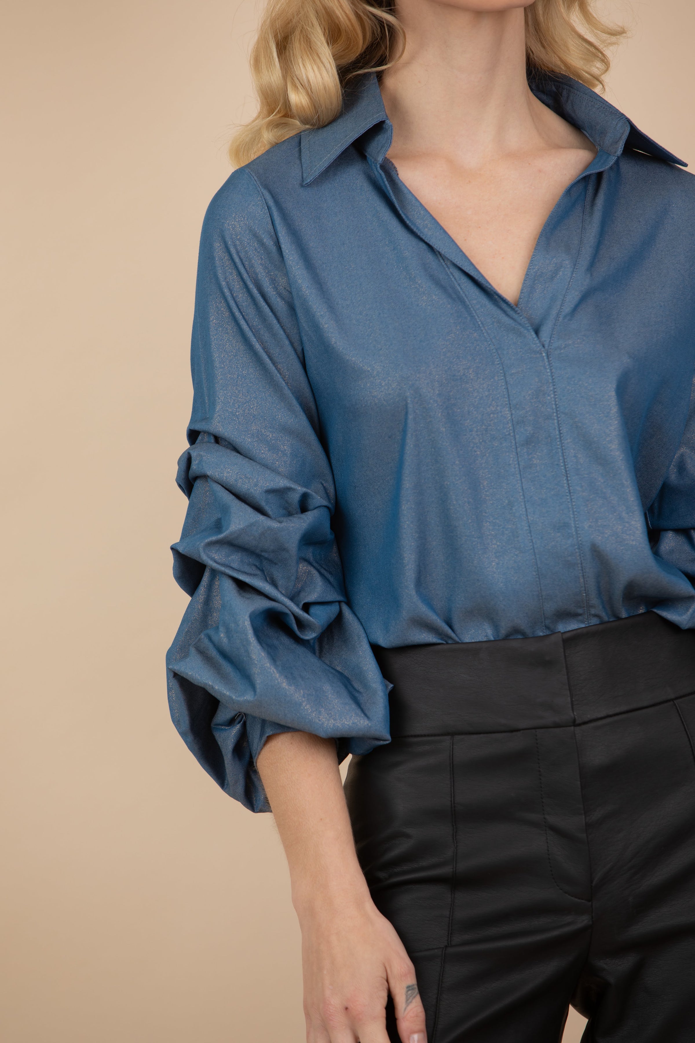 Blusa Amelia De Jean Chambray Ligeramente Brillante