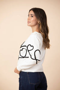 Buzo Emilia Bordado Corazones Marfil /Negro