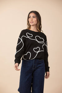 Buzo Emilia bordado Corazones Negro / Marfil