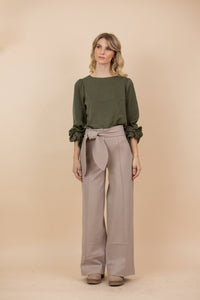 Pantalón Camila Punto Con Cinturón De Hojas Beige
