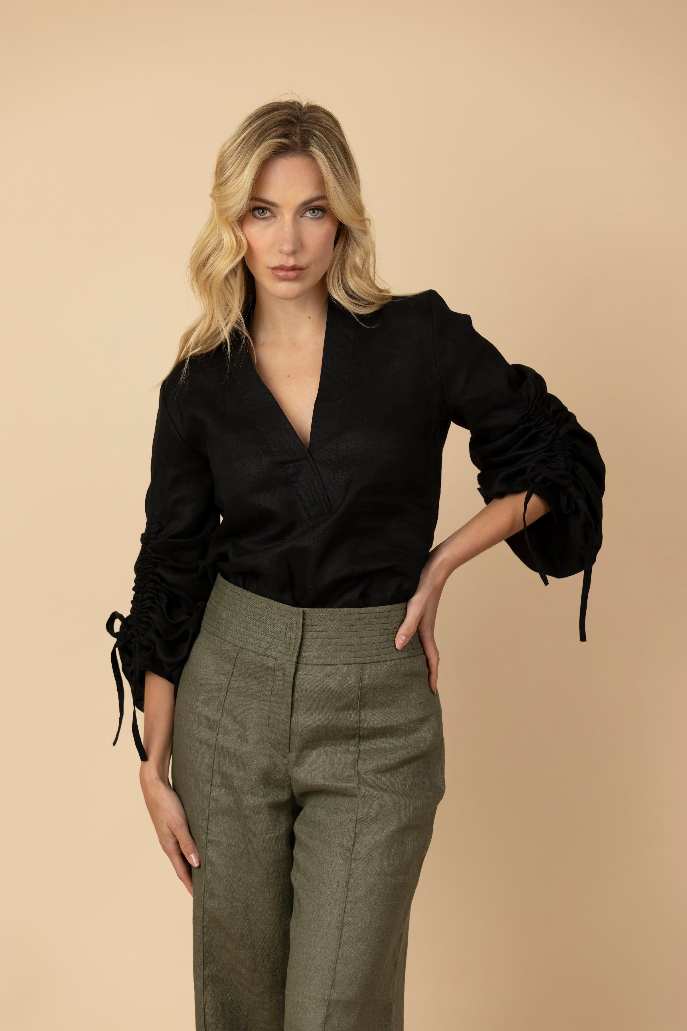 Blusa Juana 100% Lino Negra