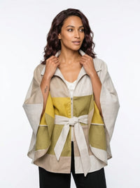 Capa Sofía Lino Rayas Beige/Verde/Camel