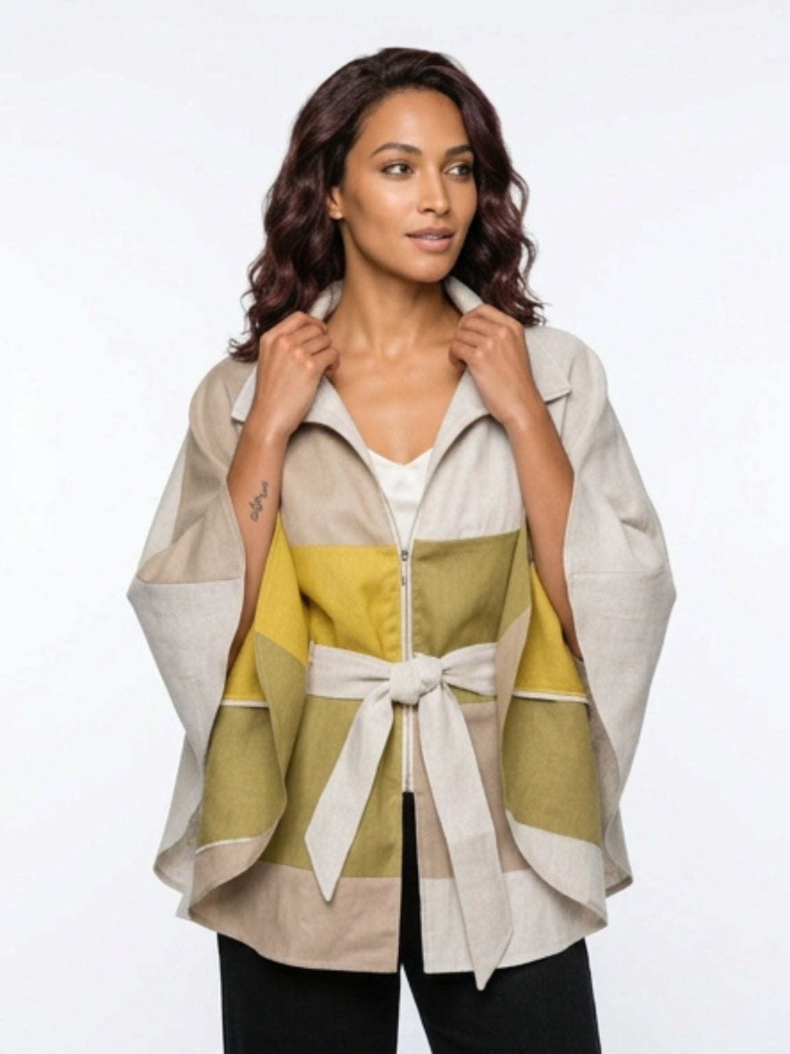 Capa Sofía Lino Rayas Beige/Verde/Camel