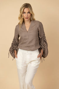 Blusa Juana 100% Lino Taupé