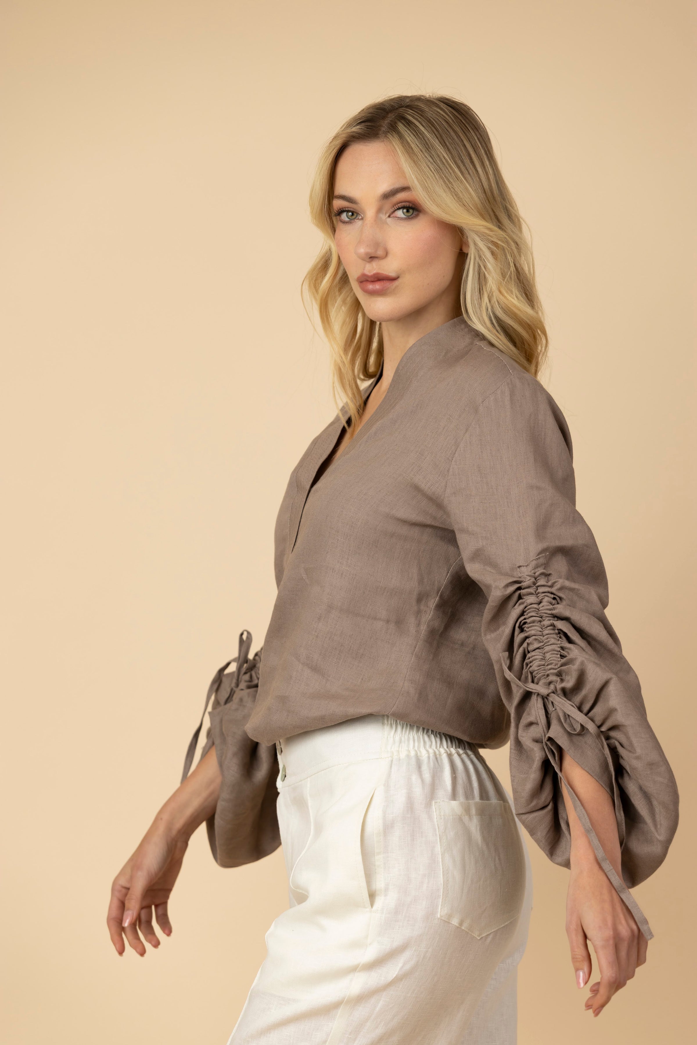 Blusa Juana 100% Lino Taupé