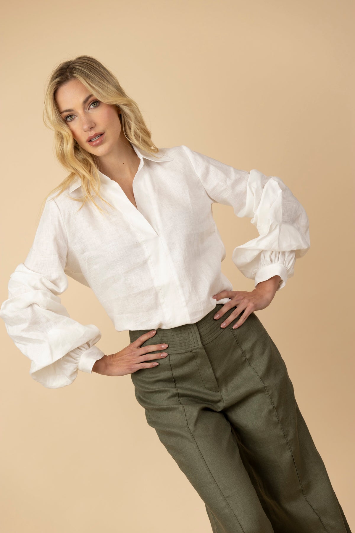 Blusa Amelia 100% Lino Marfil