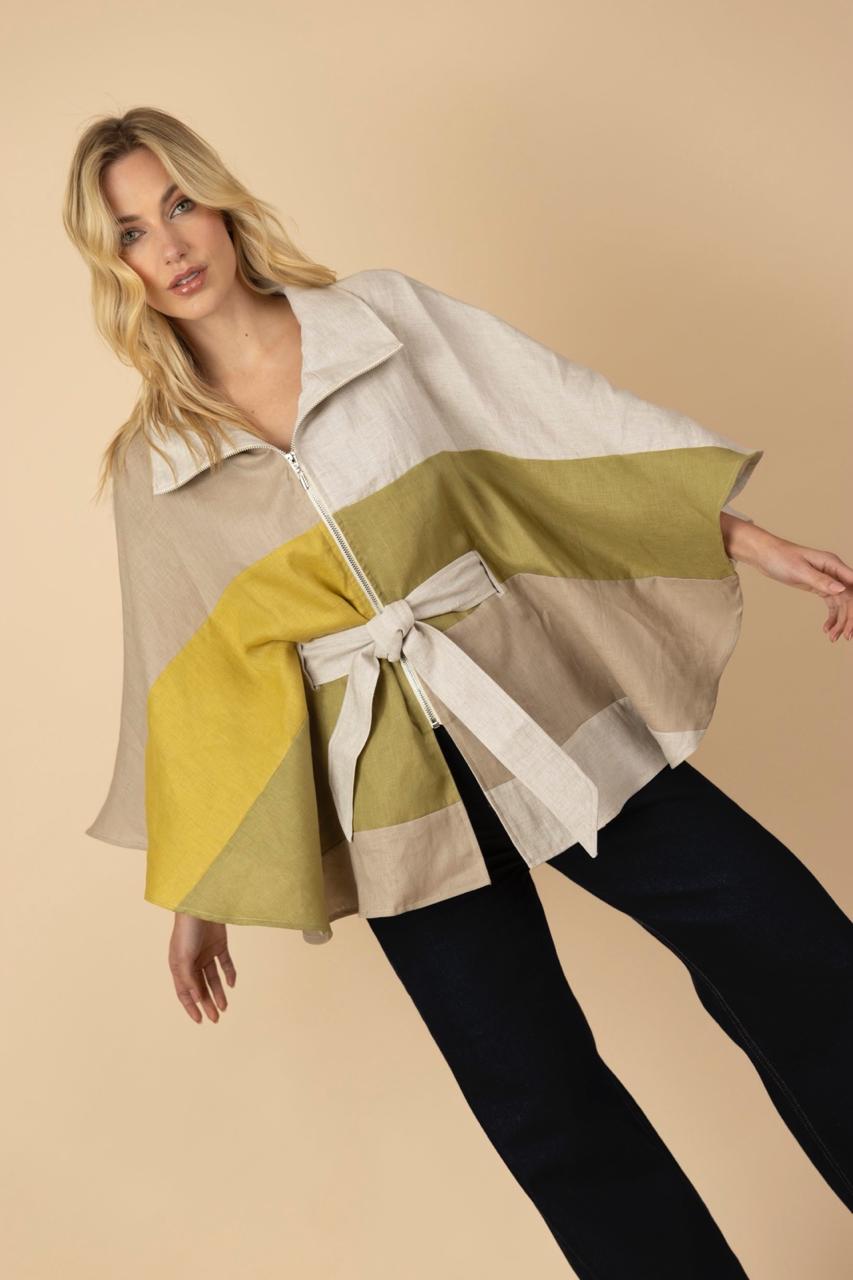 Capa Sofía Lino Rayas Beige/Verde/Camel