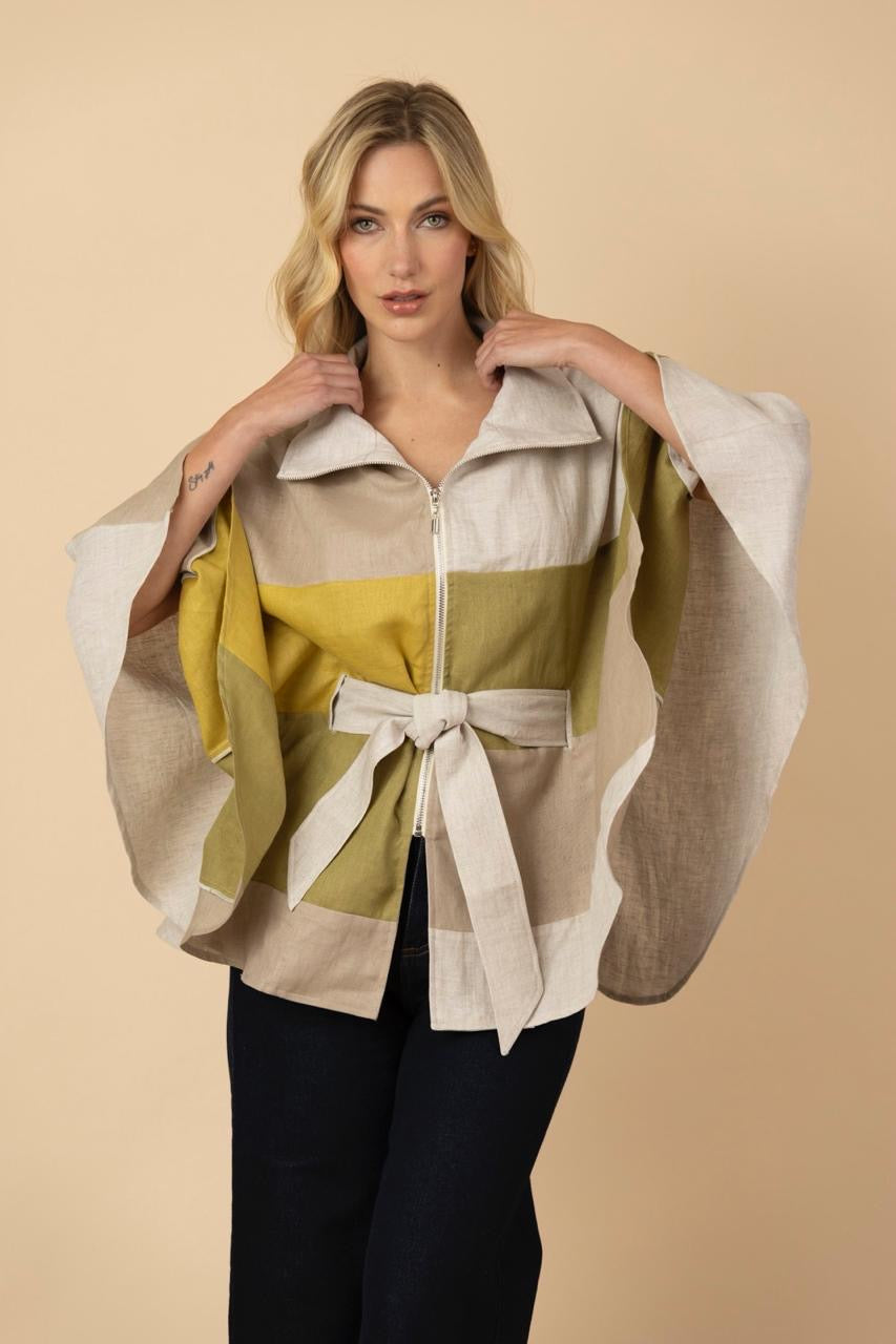 Capa Sofía Lino Rayas Beige/Verde/Camel
