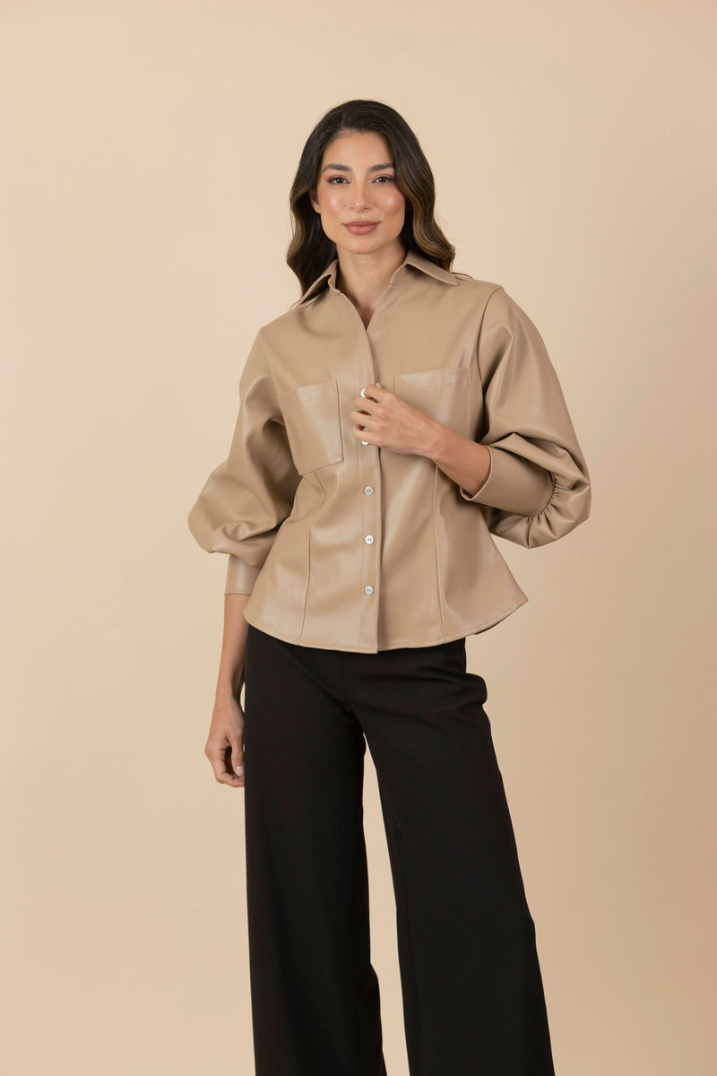 Blusa Chaqueta Ecocuero Lourdes Beige