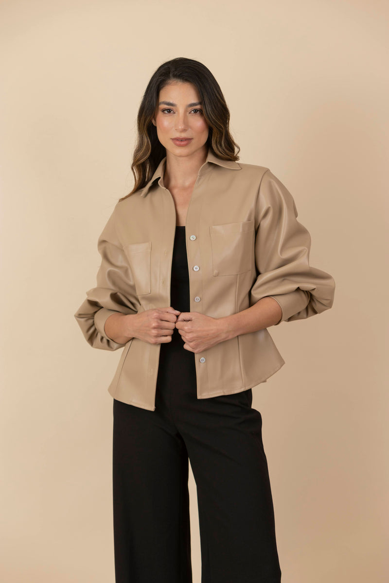 Blusa Chaqueta Ecocuero Lourdes Beige