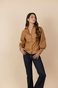 Blusa Chaqueta Ecocuero Lourdes Caramelo Claro
