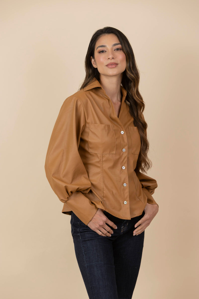 Blusa Chaqueta Ecocuero Lourdes Caramelo Claro