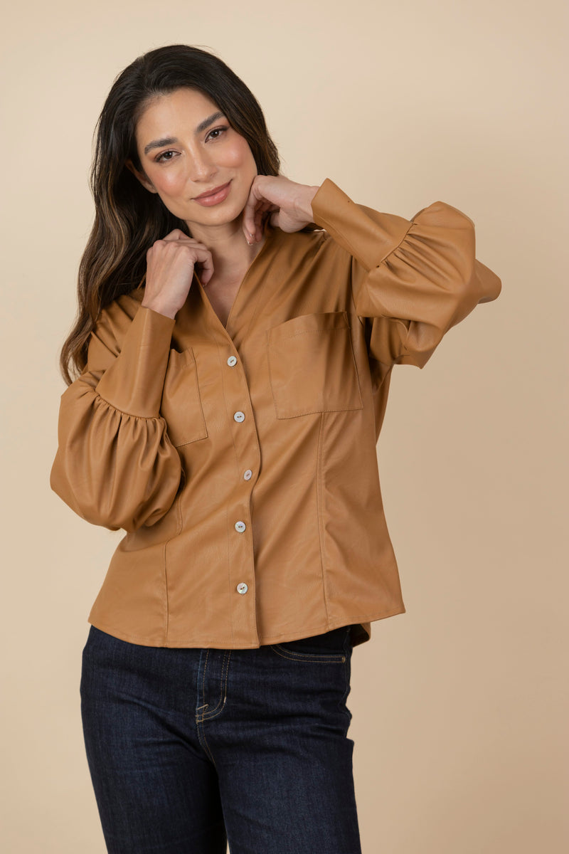 Blusa Chaqueta Ecocuero Lourdes Caramelo Claro