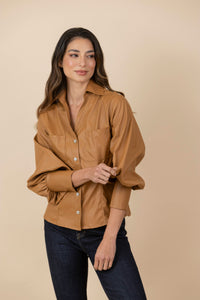 Blusa Chaqueta Ecocuero Lourdes Caramelo Claro