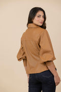 Blusa Chaqueta Ecocuero Lourdes Caramelo Claro
