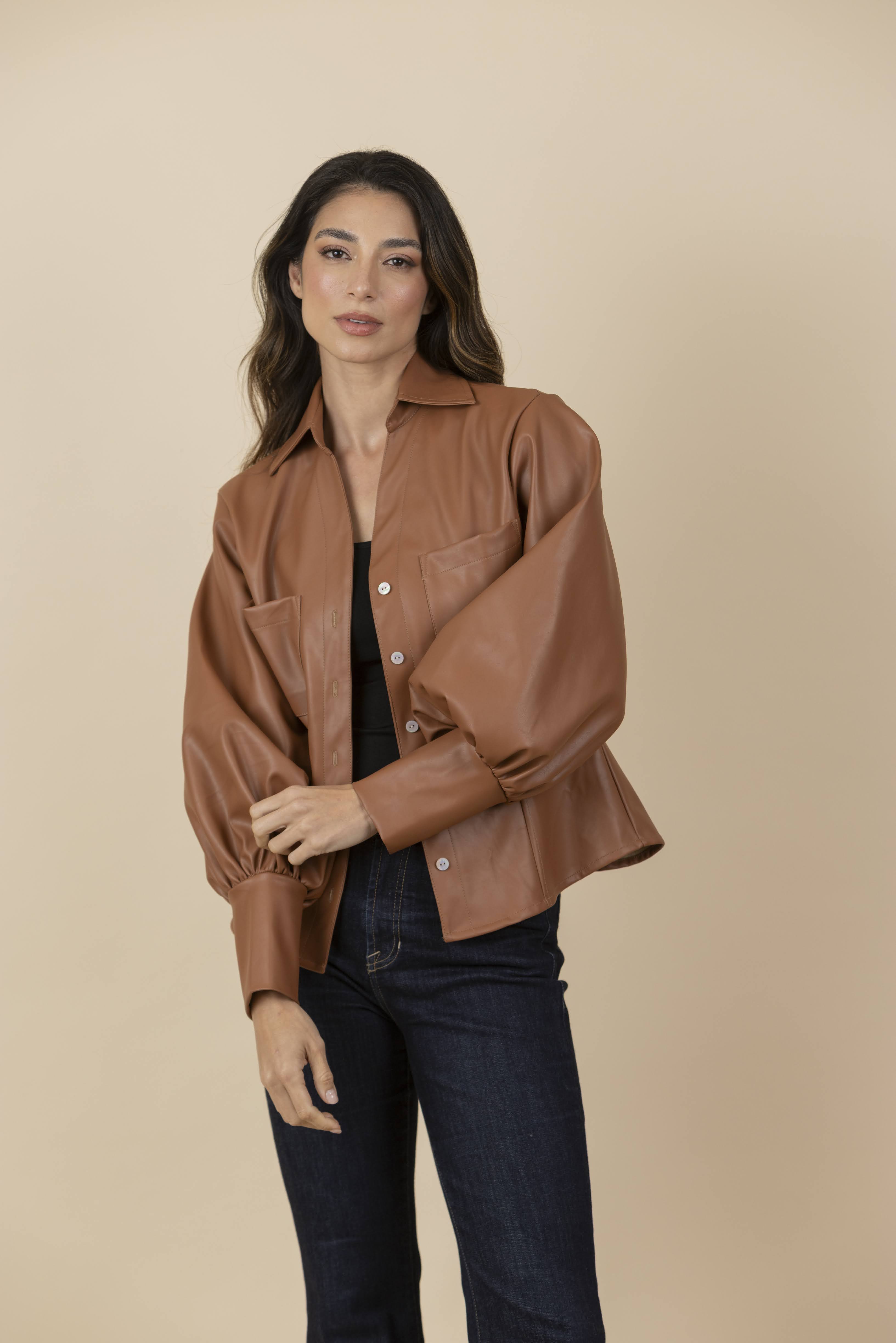 Blusa Chaqueta Ecocuero Lourdes Marrón