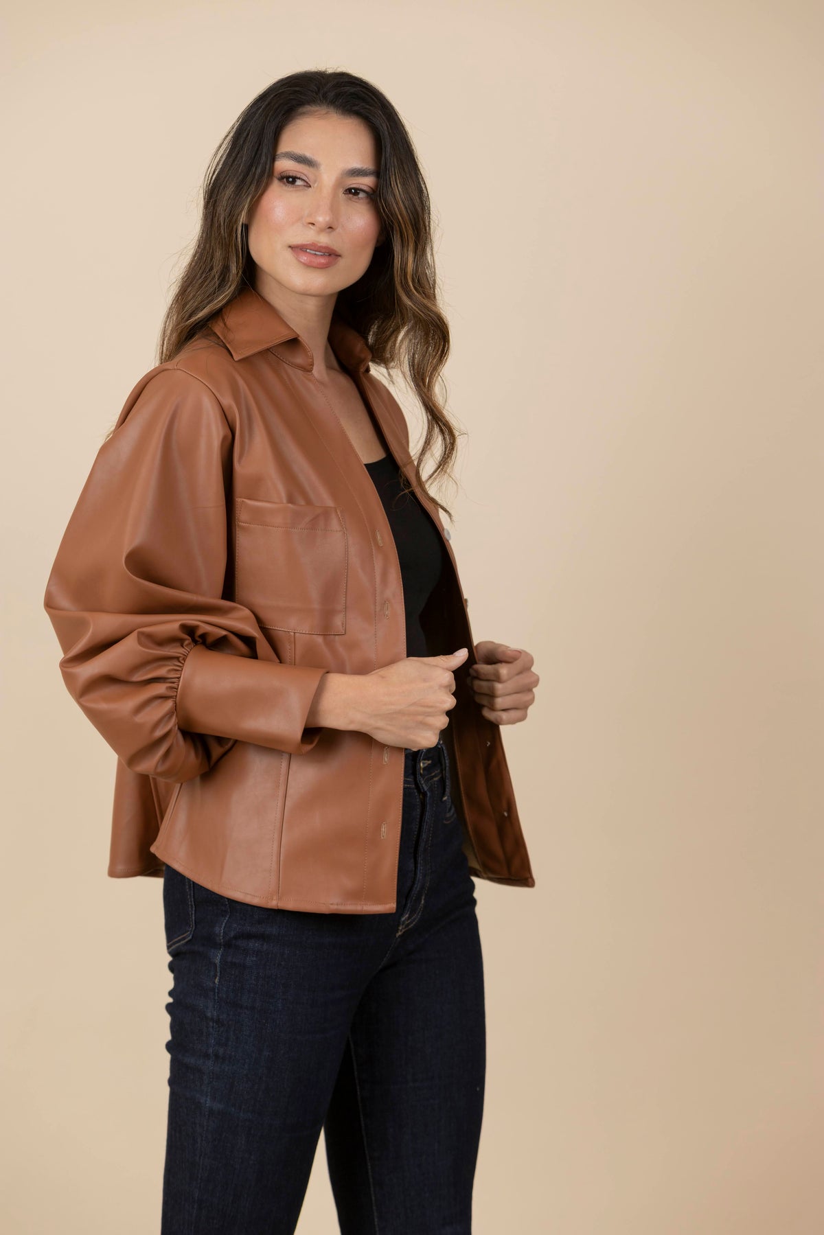 Blusa Chaqueta Ecocuero Lourdes Marrón