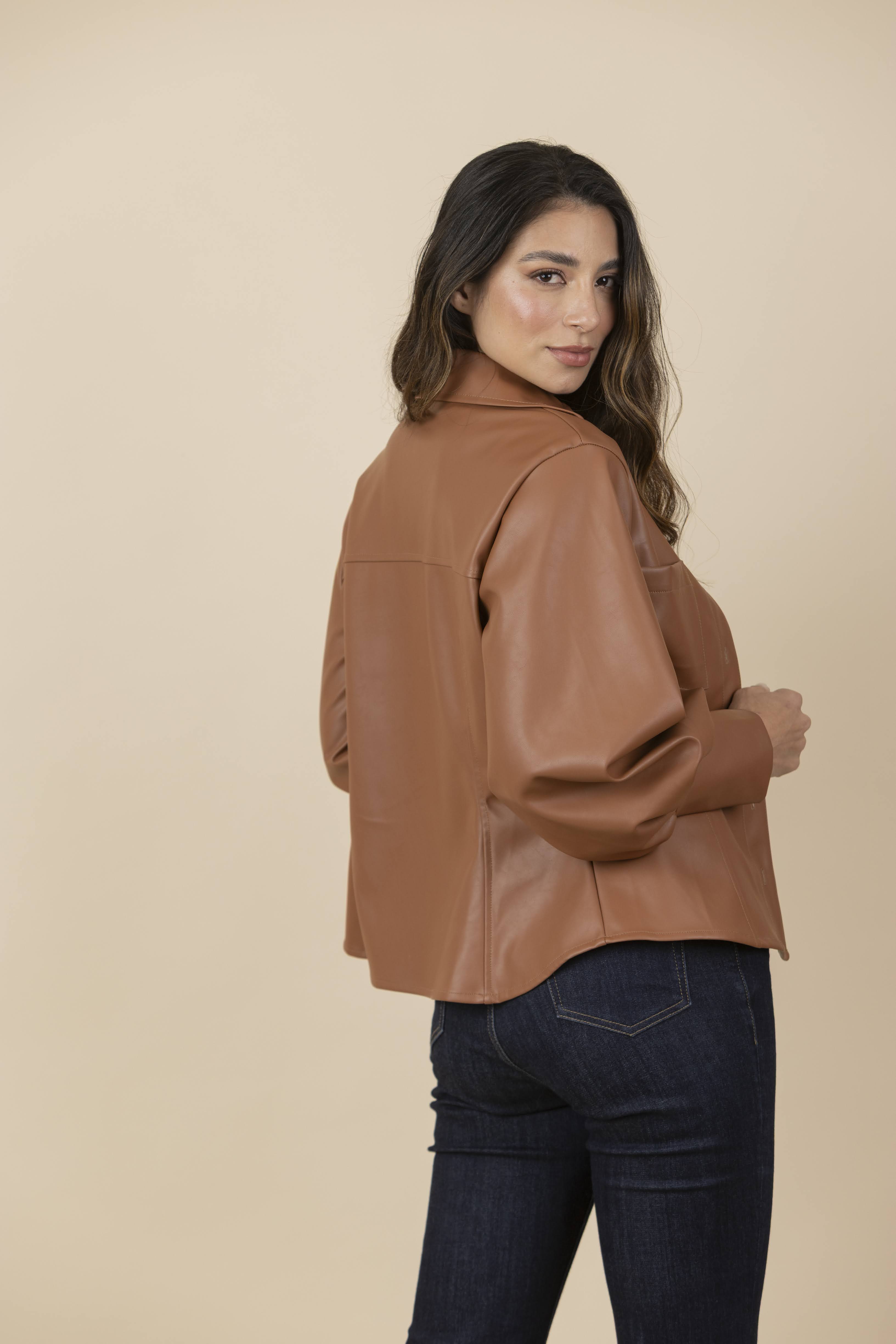 Blusa Chaqueta Ecocuero Lourdes Marrón