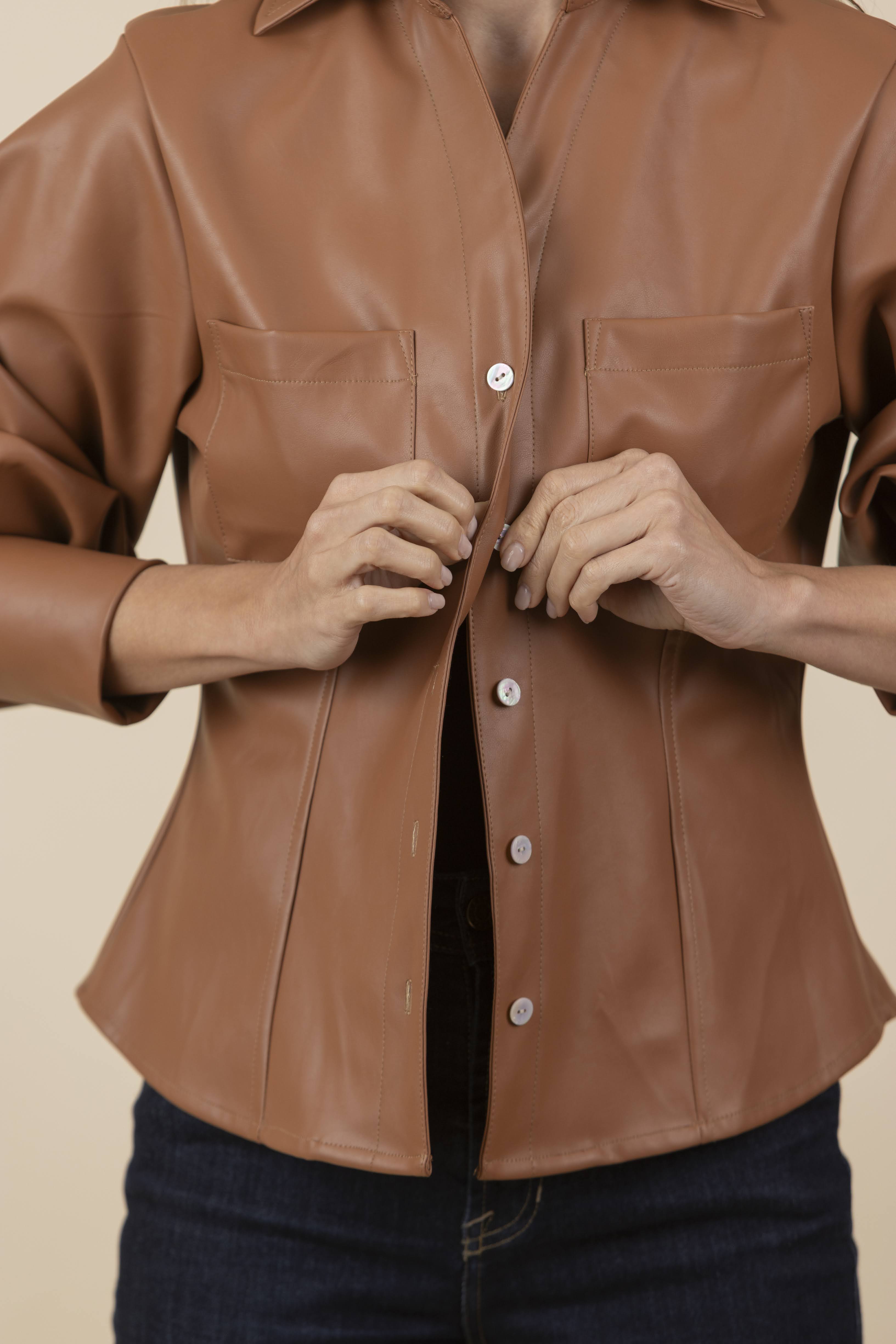 Blusa Chaqueta Ecocuero Lourdes Marrón