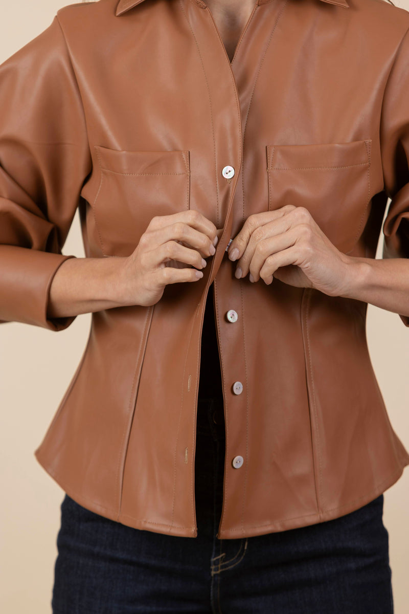 Blusa Chaqueta Ecocuero Lourdes Marrón