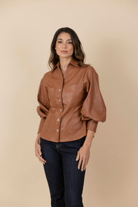 Blusa Chaqueta Ecocuero Lourdes Marrón