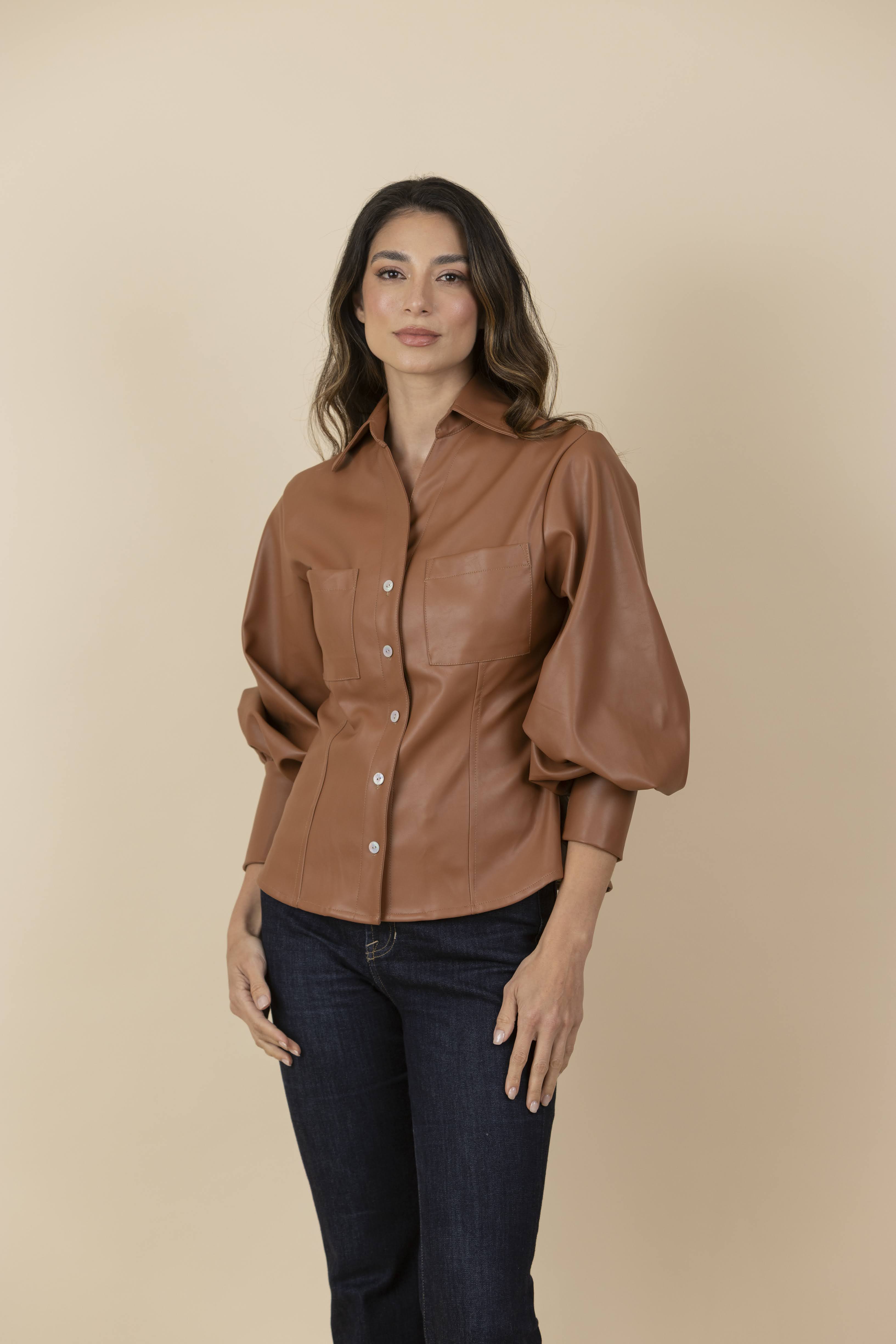Blusa Chaqueta Ecocuero Lourdes Marrón