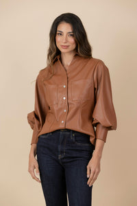 Blusa Chaqueta Ecocuero Lourdes Marrón
