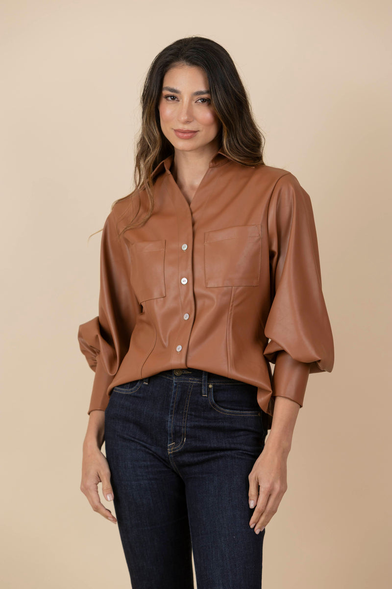 Blusa Chaqueta Ecocuero Lourdes Marrón