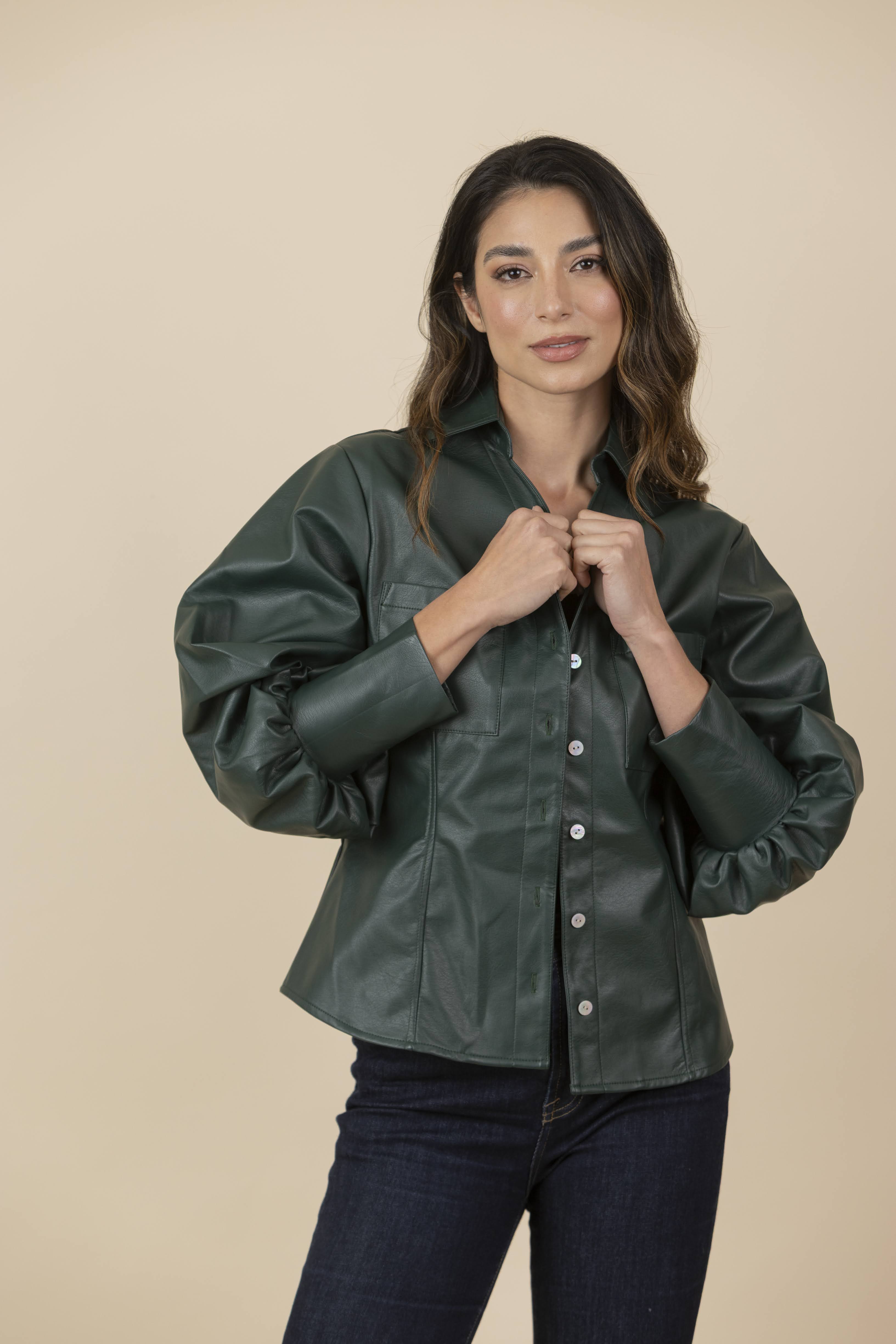Blusa Chaqueta Ecocuero Lourdes Verde Botella