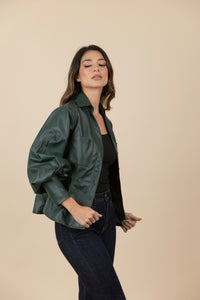 Blusa Chaqueta Ecocuero Lourdes Verde Botella