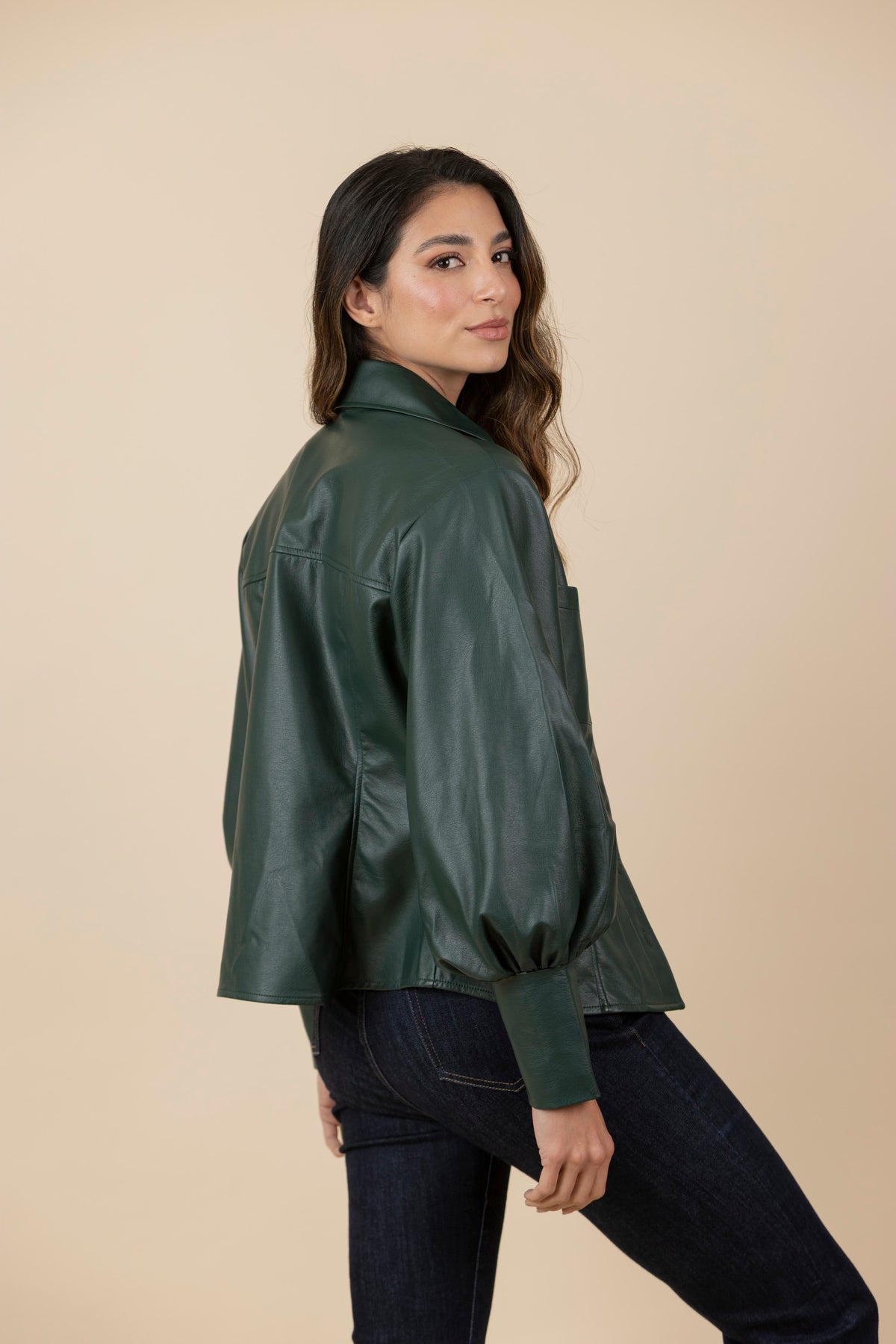 Blusa Chaqueta Ecocuero Lourdes Verde Botella