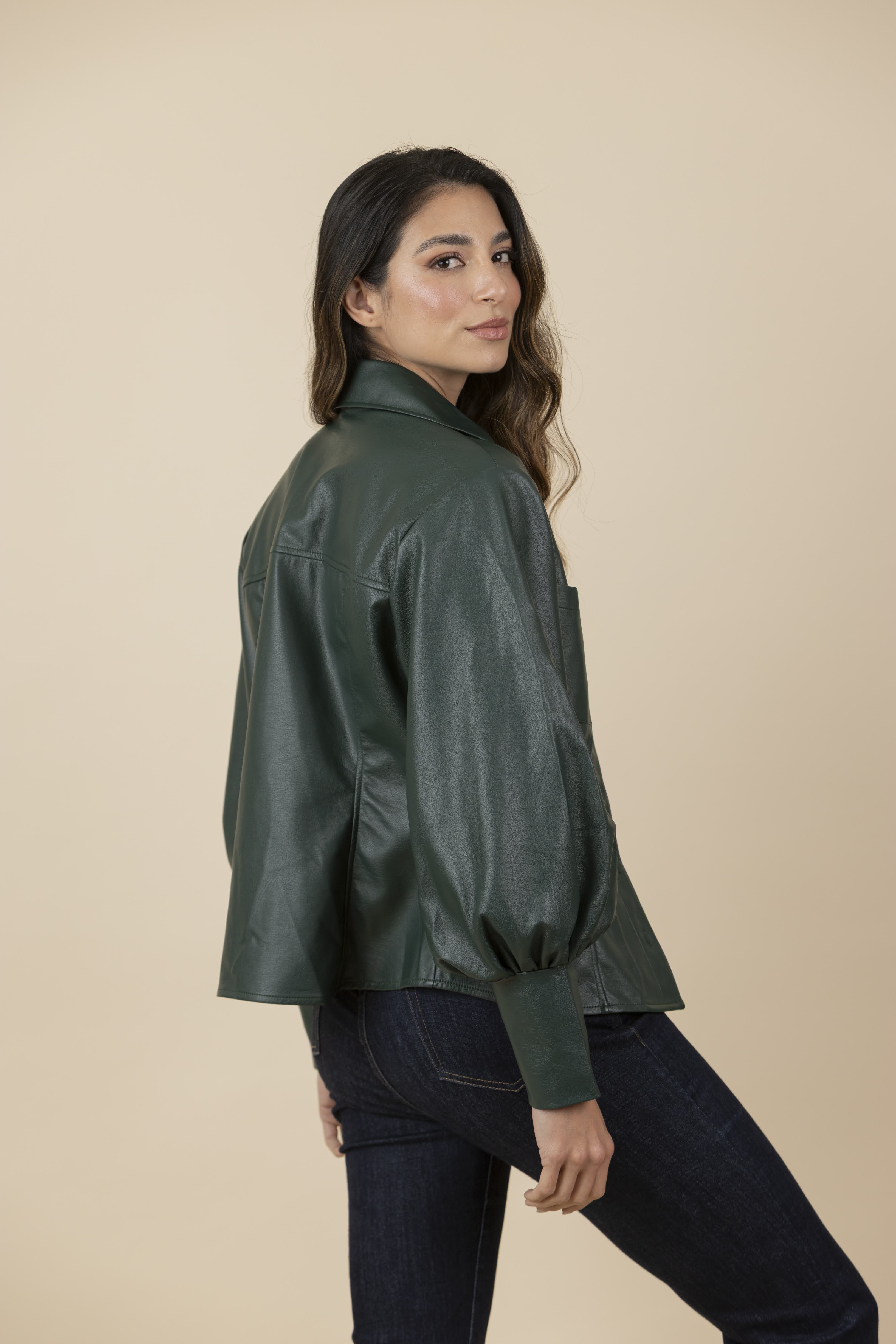 Blusa Chaqueta Ecocuero Lourdes Verde Botella