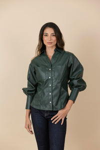 Blusa Chaqueta Ecocuero Lourdes Verde Botella