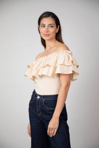 Blusa Mila Cuello Bandeja de Arandela Beige
