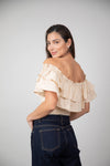 Blusa Mila Cuello Bandeja de Arandela Beige
