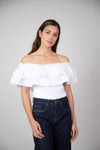Blusa Mila Cuello Bandeja de Arandela Marfil