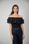 Blusa Mila Cuello Bandeja de Arandela Negra
