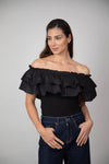 Blusa Mila Cuello Bandeja de Arandela Negra