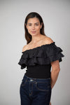 Blusa Mila Cuello Bandeja de Arandela Negra