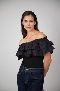 Blusa Mila Cuello Bandeja de Arandela Negra