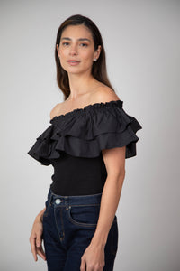 Blusa Mila Cuello Bandeja de Arandela Negra