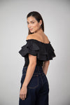 Blusa Mila Cuello Bandeja de Arandela Negra