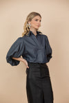 Blusa Natalia Jean Chambray ligeramente brillante azul medio