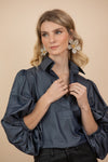 Blusa Natalia Jean Chambray ligeramente brillante azul medio