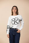 Buzo Emilia Bordado Flor Marfil / Negro