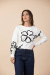 Buzo Emilia Bordado Flor Marfil / Negro