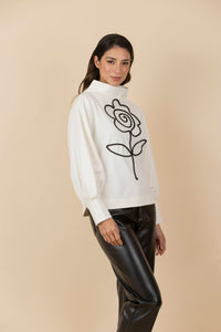 Buzo Bordado Flor Gaia Marfil