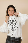 Buzo Bordado Flor Gaia Marfil