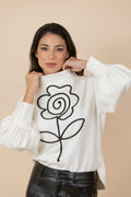 Buzo Bordado Flor Gaia Marfil